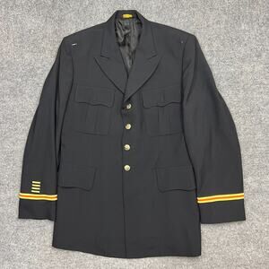 Marlow White Army Uniform Jacket Mens 44L Black Pockets Long Sleeve Notch Lapel